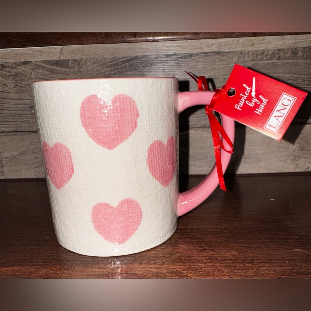 Pink Hearts Ceramic Mug Painted by Hand by Lang - New